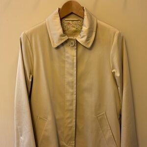 Khaki Trench Coat. Floral Interior Liner. Size Small